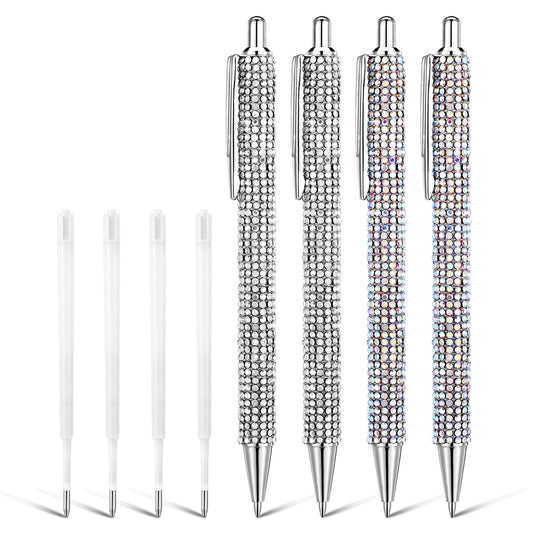 4 Pcs Rhinestone Pens Bling Sparkly for Women Diamond Metal Ink Crystal Glitter Ballpoint Bedazzled Fancy Retractable Pens 1.0mm Refills Office Supplies Cute Beautiful Gifts for Women Girls