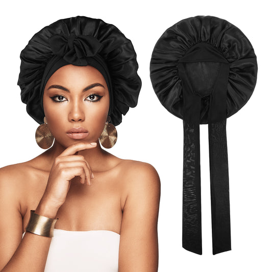 Wanmu Satin Bonnet Silk Bonnet for Sleeping Women Double Layer Satin Lined Hair Bonnet with Elastic Tie Band Curly Hair for Curly Hair Braids Long Hair