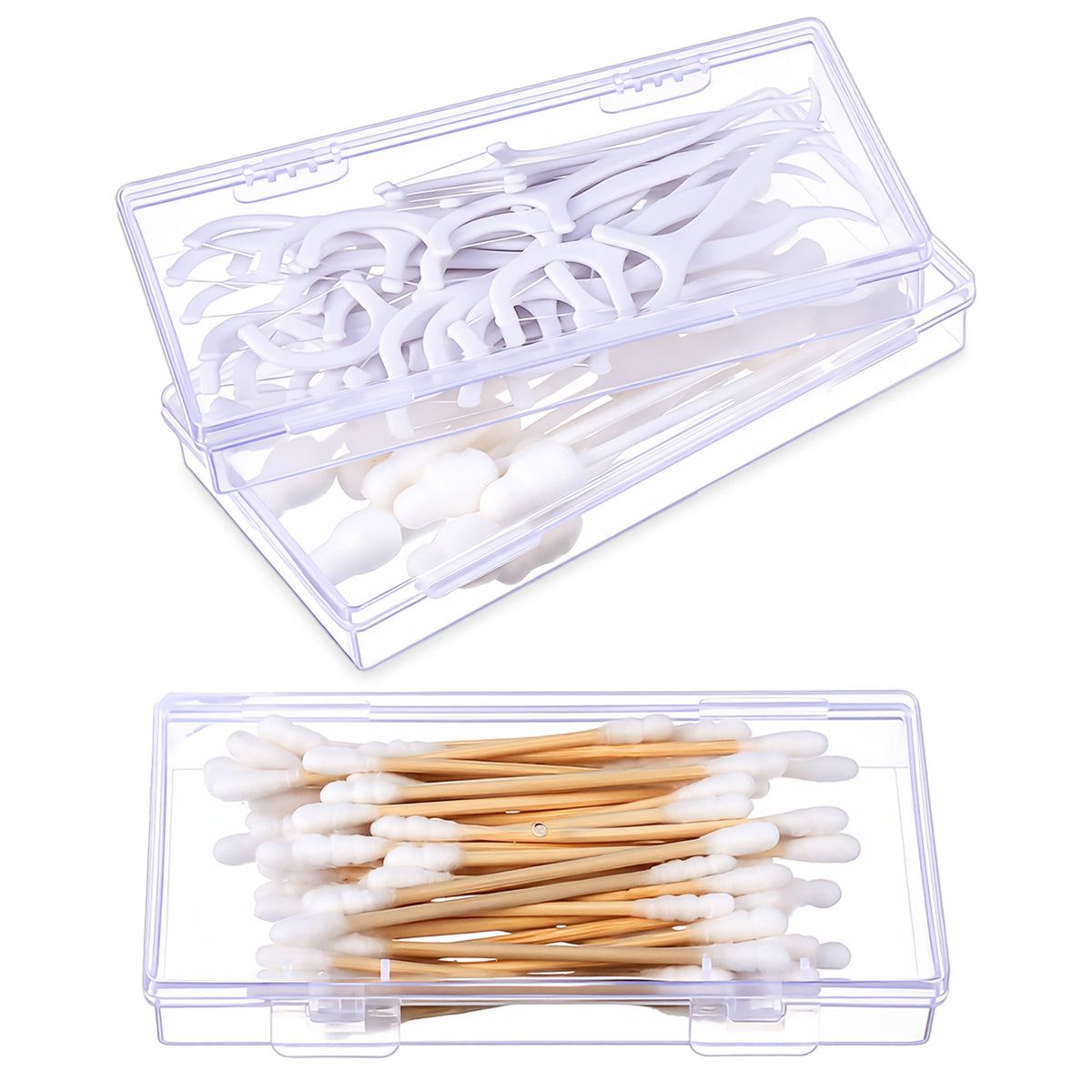 Heclia 3Pcs Cotton Swab Holder for Travel Portable Clear Dental Floss Case