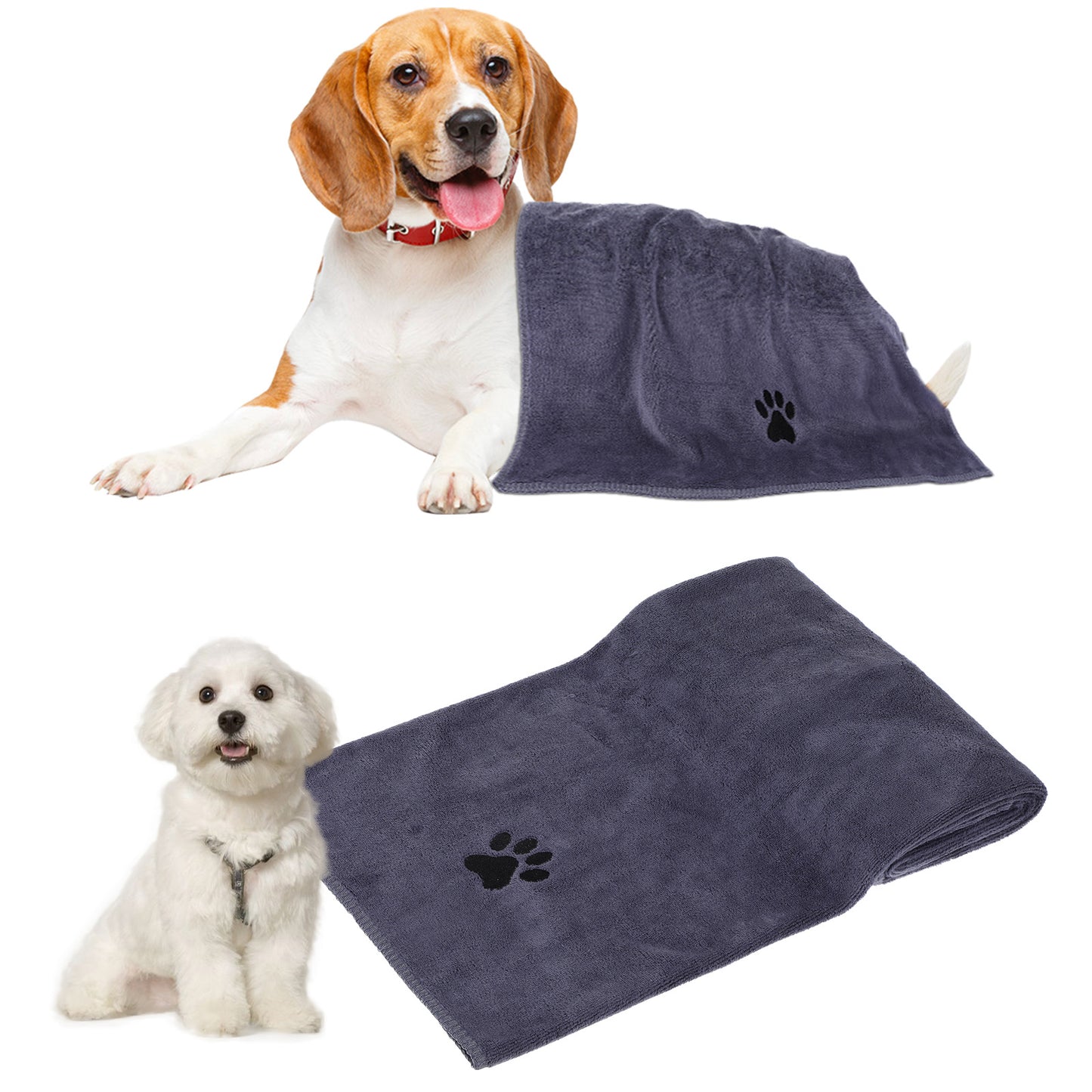 Wanmu Microfiber Dog Towels, Super Absorbent and Soft Pet Grooming Towel,39.4" X 19.7" Embroidered Puppy Bathing Supplies for Dogs Cats and Other Pets, Grey