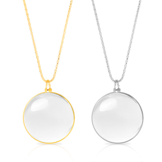 Dimeho 2PCS Magnifying Glass Necklace Monocle 2 Colors 5X Magnifier Necklace Loupe on Chain Vintage Magnifying Pendant Necklace with 1.7 inch Glass Lens for Library, Zooming, Increase Vision, Jewelry