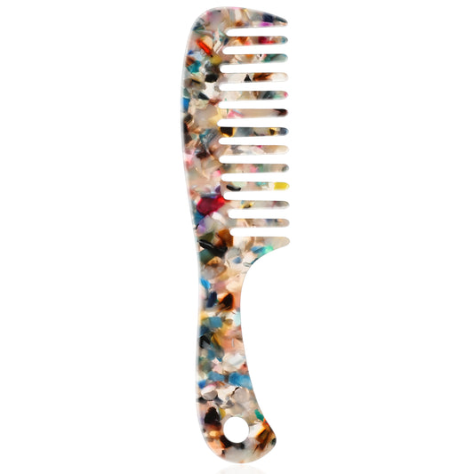 COMNICO Large Wide Tooth Hair Comb, Acetate Round Anti-static Detangling Combs Tortoise Multi-colored Hair Styling Comb Hair Accessories for Women Long Thick or Curly Hair