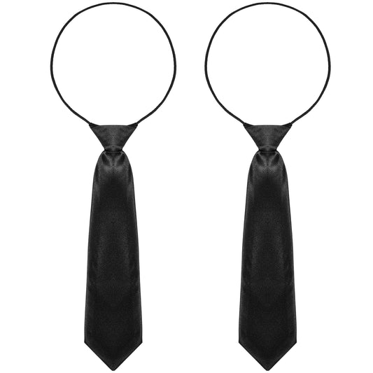 Sibba Solid Color Boys Tie 2 PCS Clip On Black Ties for Kids Pre-Tied Elastic Necktie for Boys & Girls Classic Black Formal Kids Necktie Formal School Uniform Accessory Birthday School Graduation Gift