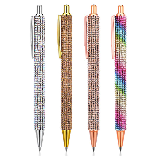 4 Pcs Bling Rhinestone Sparkly Pens for Women with 4 Pcs Black Ink Refills Cute Fancy Pens Diamond Crystal Glitter Ballpoint Office Supplies Beautiful Gifts for Girl Office School Christmas Graduation