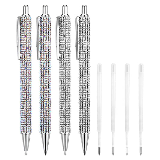 Sibba Bling Pen 4 PCS Rhinestone Pen Diamond Ink Pens Crystal Glitter Pen Sparkling Ballpoint Pens Fancy 1mm Pen Refills Pretty Pen Gifts Journaling Pens for Women Office Birthday Style B