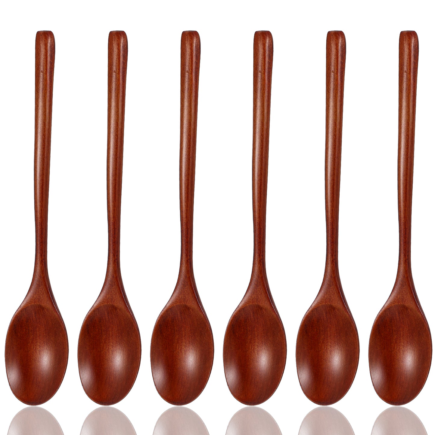 Wanmu 6Pcs Wooden Spoons, 9 Inches Wood Soup Spoons for Eating Mixing Stirring, Long Handle Spoons for Cooking, Tasting Spoons, Wooden Table Spoon for Stirring
