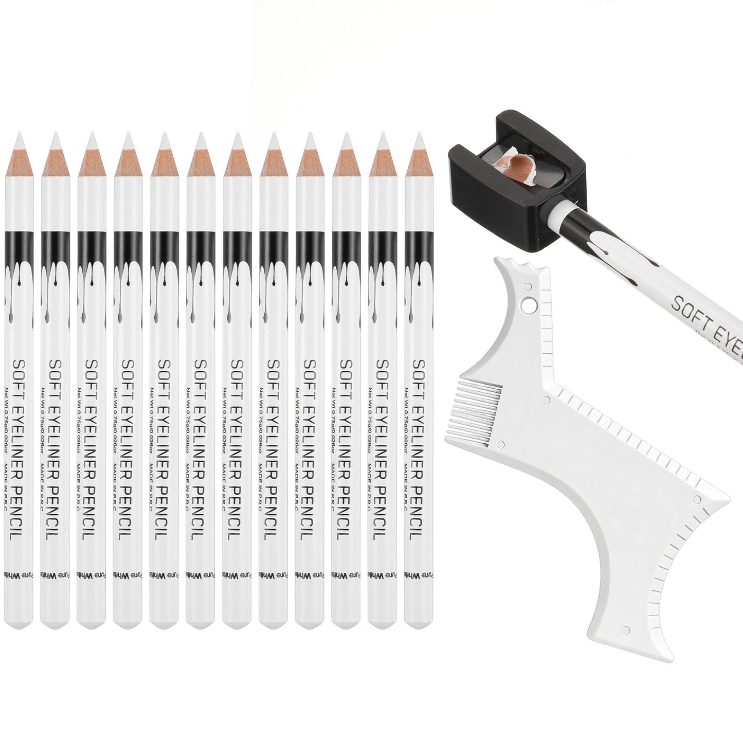 Qianyu 14 Pcs White Barber Pencil Beard Shaper Tool Kit Hairline Beard Guide Shaping Pencils Edge Hairline Razor Trace Pencils with Sharpener Ruler for Men Beards Hair Makeup Design