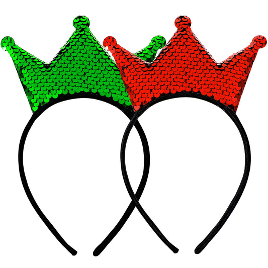 Sibba 2Pcs Christmas Headband Happy Birthday Hairband Queen Crown Sequins Crown Glitter Headband Tiara Crown Hair Hoop Princess Hairbands Cute Hair Accessories Hair Band Clip