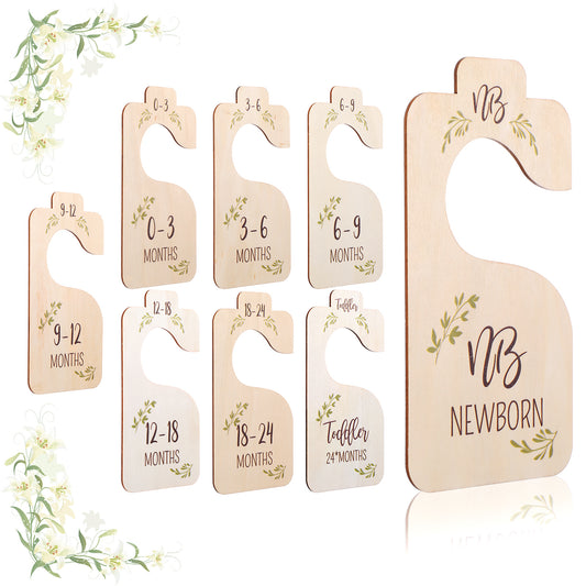 COMNICO 8PCS Wooden Baby Closet Dividers, Colorful Double-Sided Baby Closet Organizer Clothes Hanger Dividers for Newborn to 24 Months Size Clothes Boho Nursery Decor (Wood Color)
