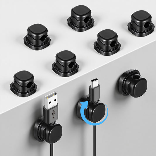 9Pcs Rotatable Cord Organizer Desk Phone Charger Cable Management Spring Cable Clips Cord Holder Adjustable Wire Organizer No-Residue Adhesive Wire Organizers Keeper for Nightstand Office Accessories