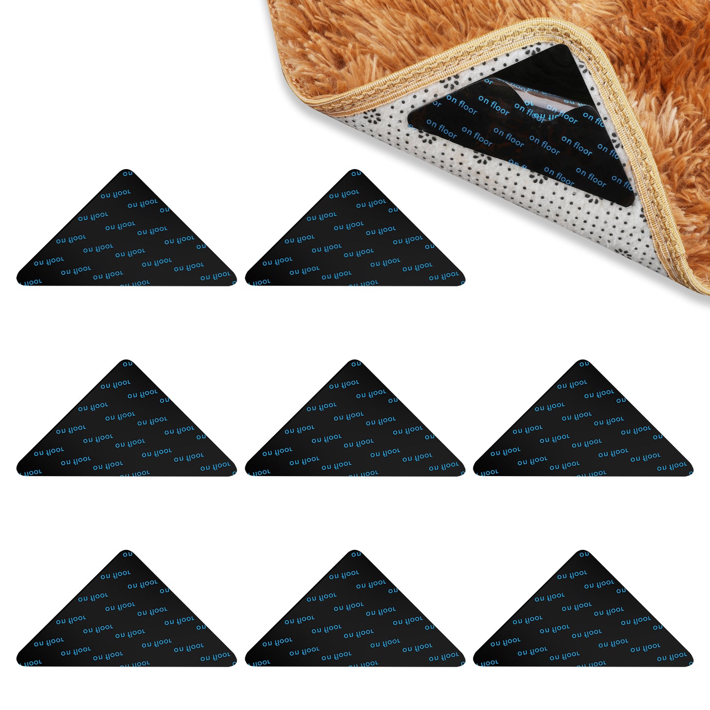 Rug Tape Carpet For Hardwood Floors 8 PC Non Slip Pads Area Rugs Small Home Pad Corner Entryway Decor Anti Grips Stickers Wood Runner Double Sided Tiles Skid Hallway Apartment Living Room Mat