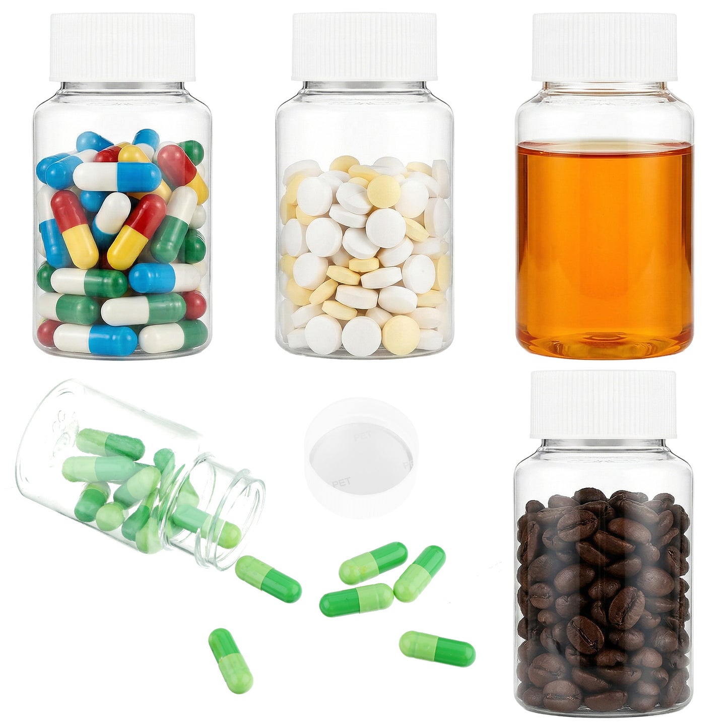 QFGasre 4 Pcs Clear Pill Bottle 100ml Empty Plastic Medicine Bottle with Caps Wide Mouth Travel Reagent Bottles Chemical Containers for Liquid Solid Powders