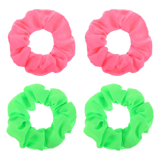 4 Pcs Neon Scrunchies for Hair 80s Soft Hair Scrunchy Elastic Ponytail Hair Ties Solid Colors Thick Bands Hair Accessories for Women Girls Festival Christmas Halloween Party (Rose + Green)