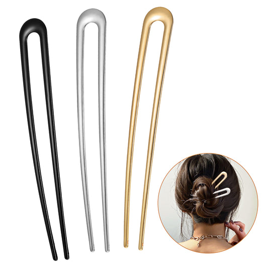 3pcs Large French Hair Pins Metal U-Shaped 5.9 Inch Hair Sticks 2-Prong Vintage Hair Fork Extra Long Chignon Sticks for Women Girls Chignon Buns Long Thick Hair Hairstyle Accessories