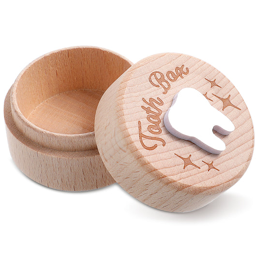 Tooth Fairy Box Wooden Tooth Fairy Keepsake Box, Cute Carved Wooden Box with 3D Tooth, Lost Teeth Storage for Kids Milk Teeth Container Box for Boy or Girl, Souvenir Dropped Tooth Keepsake Storage Box