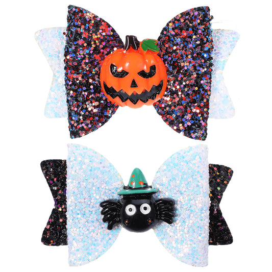 Sibba 2PCS Halloween Hair Clips, Glitter Spider Hair Bow for Halloween, Halloween Pumpkin Hair Clips for Girls, Cartoon Halloween Hair Accessories for Cosplay Costume & Party Supplies