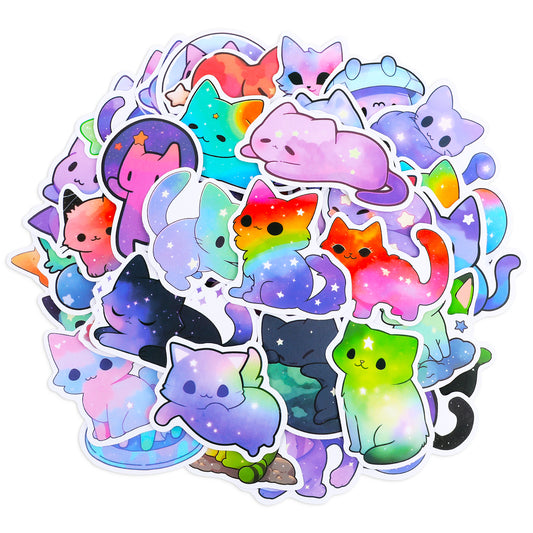 Sibba 100 Pcs Cartoon Cat Stickers Cute Vinyl Stickers Waterproof Scrapbook Sticker Kitty Decals Aesthetic Kawaii Cat Sticker Starry Sky Stick for Journal Laptop Luggage Bumper Water Bottle