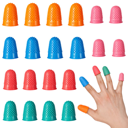 20 Pcs Rubber Finger Tips Covers 5 Colors Finger Protectors Cots Reusable Rubber Thimble for Paperwork Writing Money Counting Cutting Sewing Crafts Knitting Embroidery Office Supplies