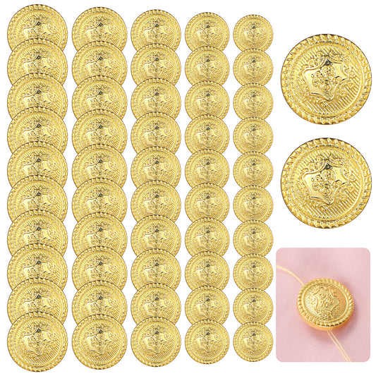 50 Pcs Gold Buttons Set for Blazer Round Shaped Sewing Button Vintage Coat Buttons Plastic Emblem Shank Buttons for Clothes Crafts Suits Uniform Women Men Shirt Trousers Jeans