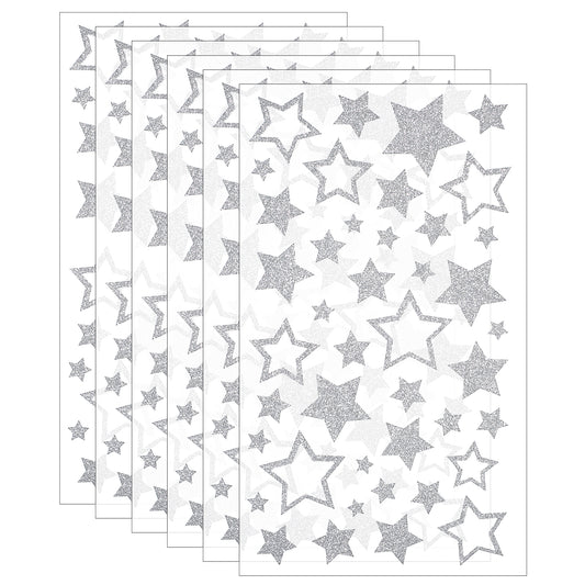 6 Sheets Christmas Star Stickers Glitter Bling Self Adhesive Award Decal Silver Foil Small Decoration Sticker Cute Decal for Holiday Window Album Scrapbook Car Phone Case Mug DIY Craft