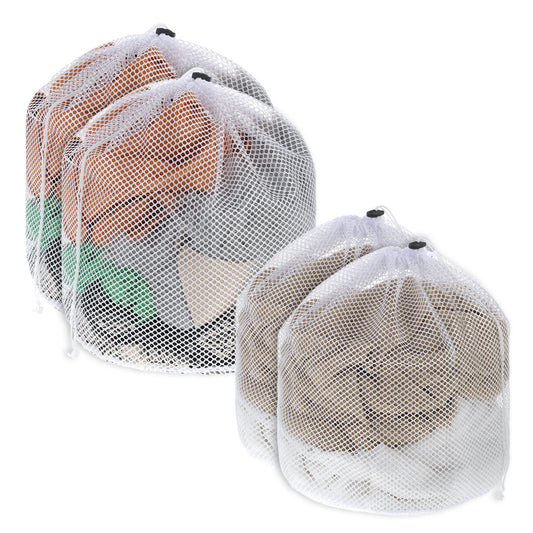 COMNICO Laundry Bags, 4 Pcs Machine Washable Laundry Mesh Durable White Drawstring Wash Bags Net Garment Bags Travel Storage Bag for Home Travel Apartments Dorm Hotel