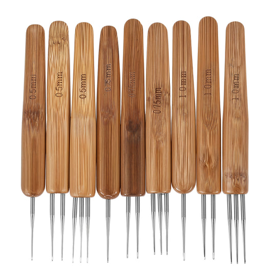Dimeho 9 Pcs Dreadlock Crochet Hook Hair Weaving Needle Tool Craft Dread Locks Crochet Needles Interlocking Tool Accessories for Braid Locs (0.5mm 0.75mm 1mm)