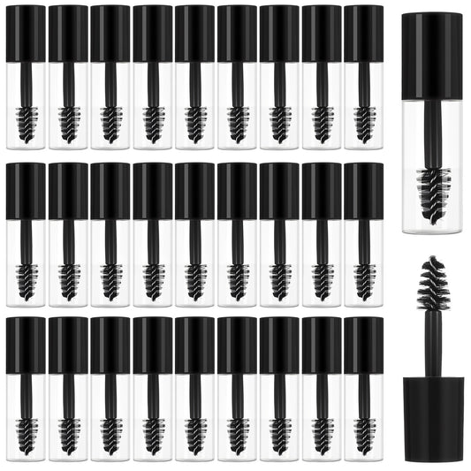 Wanmu 27Pcs Empty Mascara Tubes with Wand, 3ml Mini Eyelash Growth Packing Tube Container with Brush Rubber Inserts, Leak-Proof Small Sample Size Cream Bottles for Castor Oil Home Travel (Black)