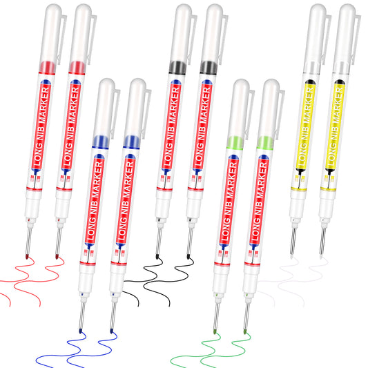 15 Pcs Deep Reach Markers, Waterproof Long Head Marker Quick Dry Colorful Carpenter Pen Markers Long Nib Deep Hole Marker Pen 30 mm Carpenter Ink Pens for Construction Woodworking & Plumbing 5 Colors