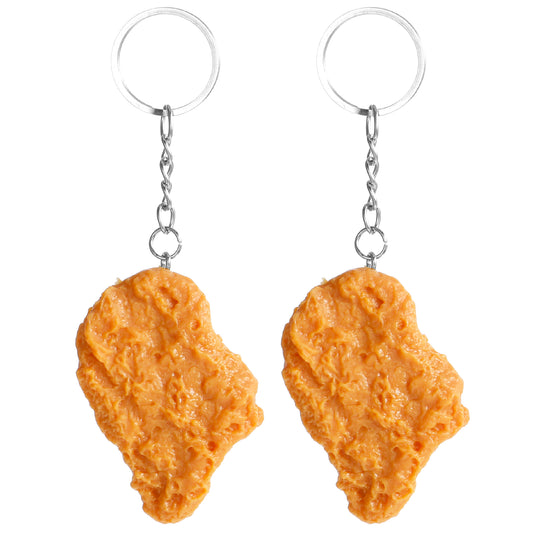 Wanmu 2Pcs Imitation Food Keychain, Fried Chicken Leg Wing Keychain, Fun Cute Fried Chicken Nugget Key Ring, Keys Accessories for Suitcases Handbag Purse