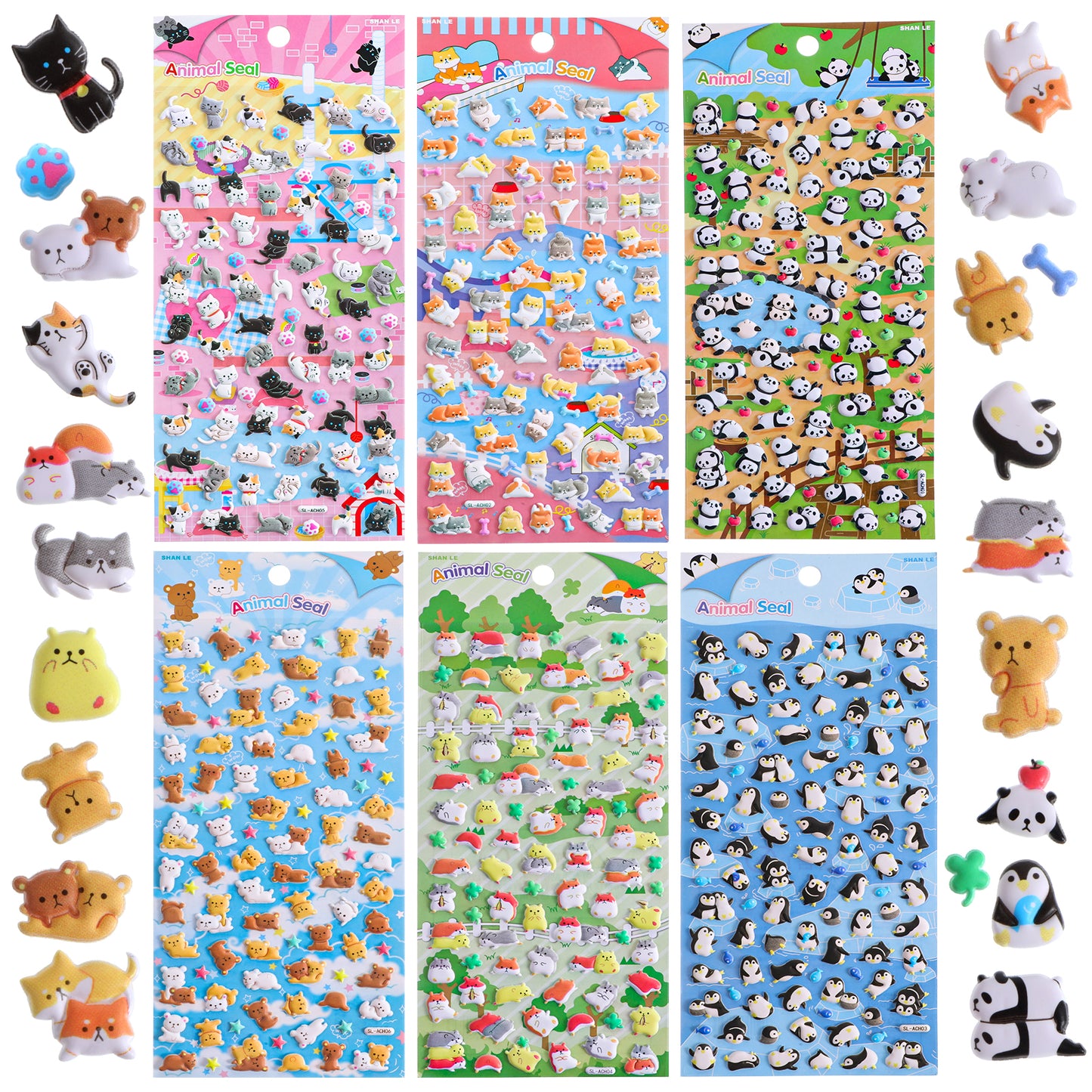 Cute Puffy Stickers for Kids 600+, 3D Tiny Micro Bulk Sticker Set for Girls Adults, Removable Cute Stickers Includes Kawaii Japanese Cartoon Ghost Animal Cat Dog Birds for Phone Case (6 Sheets)