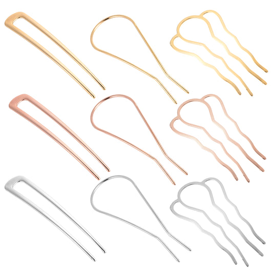 Wanmu 9Pcs French Hair Pin, Metal U Shaped Twist HairPins for Women, Non-Slip Hair Pins for Buns, Simple Vintage Hair Fork Sticks for Thick Hair, Girls Hairstyle Accessories
