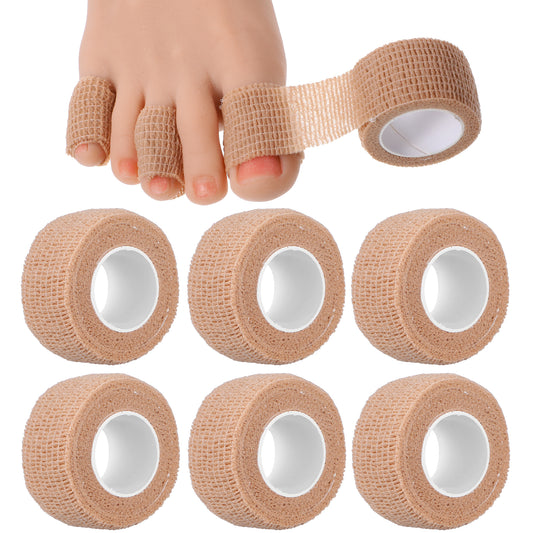 Wanmu 6 Rolls 1 inch Broken Big Toe Little Toenail Protectors, Self Adhesive Toe Covers Bandage for Men Women, Runners Toe Guards Tape for Pain Relief Thumb Finger Wrist Ankle Vet Wrap (Skin Color)
