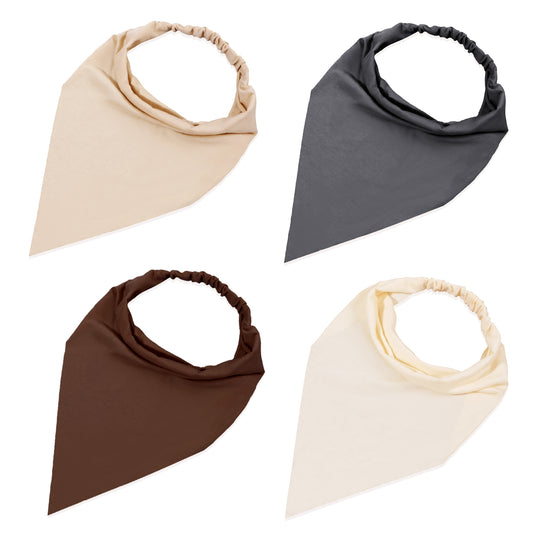 Sibba Triangle Bandana 4 Pcs Elastic Headband Boho Scarf Non Slip Head Scarves Coverings Neck Scarves Wraps Solid Large Cottons Cloths Stretch Headpiece for Women Mens Travel Party