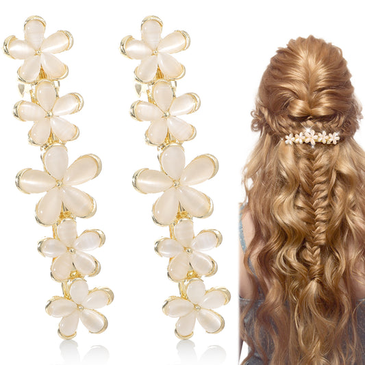 COMNICO Flower Hair Clips, 2 Pcs Opal Hair Barrettes Gold Sparkly Rhinestone Hair Pin Wedding Barrettes Valentines Wedding Prom Engagement Birthday Hair Accessories Decorative for Women Girls