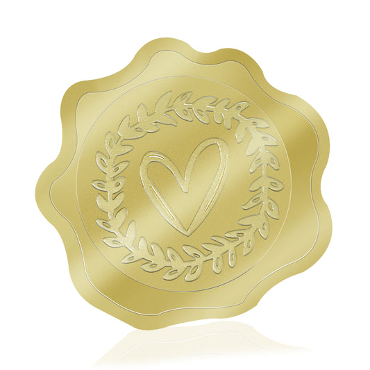 COMNICO Gold Embossed Envelope Seal, 500Pcs Wax Seal Style Self Adhesive Heart Stickers for Valentine Day Wedding Bridal Shower Invitations Thank You Greeting Cards Party Favors