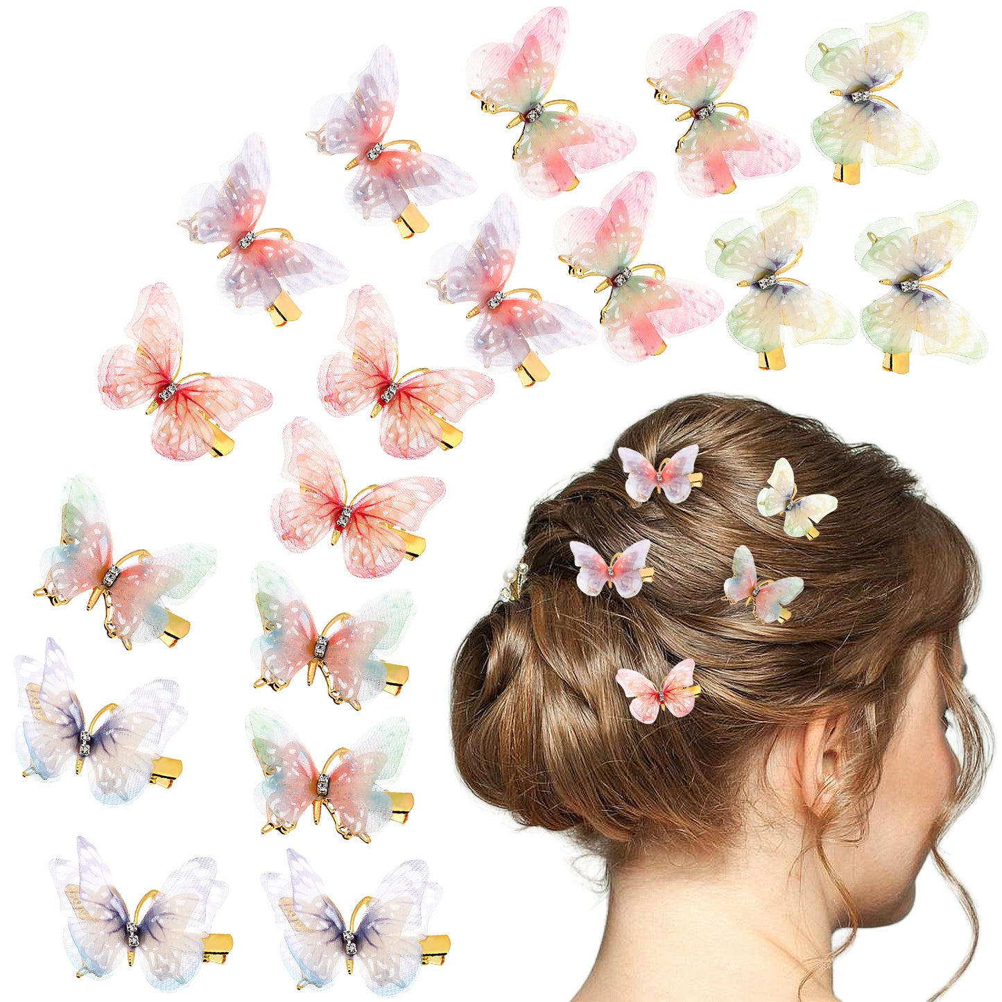 18 Pcs Butterfly Hair Clips Rhinestone Realistic Butterfly Metal Hair Clips Y2K Glitter Hairs Jaw Clip Stylish Cute Headwear Gifts Kawaii Small Hairs Accessories for Women Girls