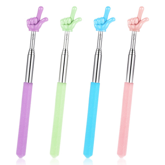 Dimeho 4 Pcs Telescopic Teachers Pointer Cute Extendable Hand Pointer Retractable Finger Classroom Stick Manual Reading Signal Pointer for Elementary School Kindergarten Teacher Supplies