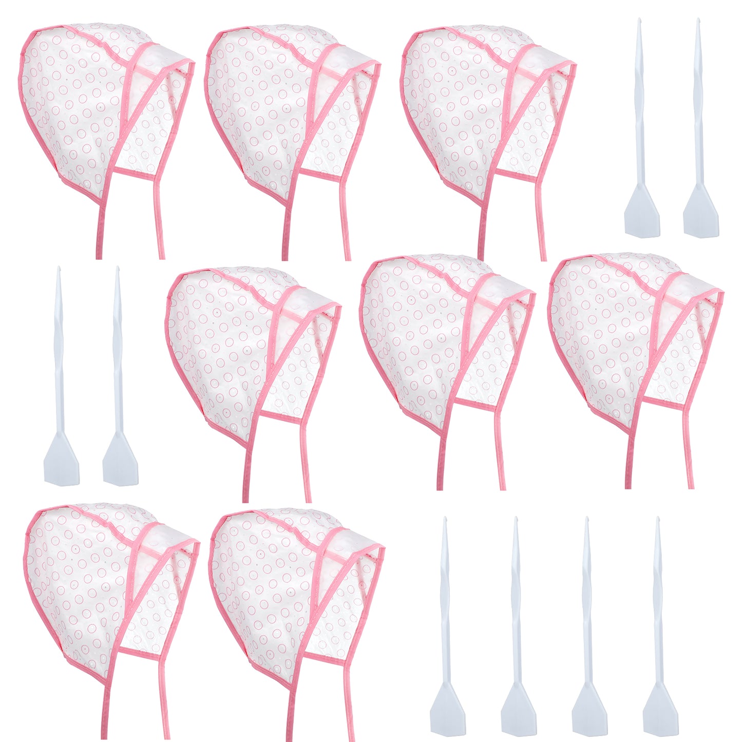 Dimeho 16 Pcs Hair Highlighting Kit 8 Sets of Highlighting Caps for Hair Frosting Cap with Plastic Hair Highlighting Crochet Hooks Hair Coloring Dye Cap Kit for Salon Hair Dyeing Hairdressing (Pink)