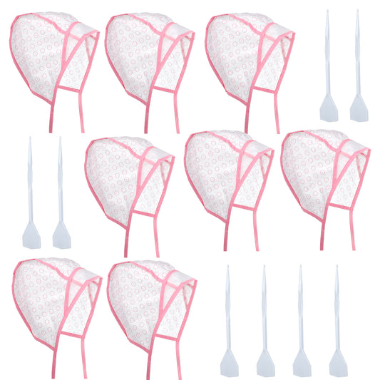 Dimeho 16 Pcs Hair Highlighting Kit 8 Sets of Highlighting Caps for Hair Frosting Cap with Plastic Hair Highlighting Crochet Hooks Hair Coloring Dye Cap Kit for Salon Hair Dyeing Hairdressing (Pink)