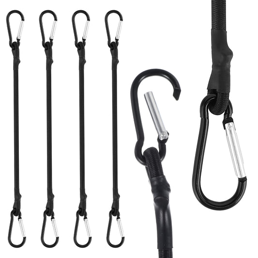 4 Pcs Bungee Cords with Carabiner Clips, 30cm Long Heavy Duty Bungee Cord Hooks, Durable & Stretchable Elastic Straps with Carabiner Hooks for Securing Luggage Camping Gear Mountaineering