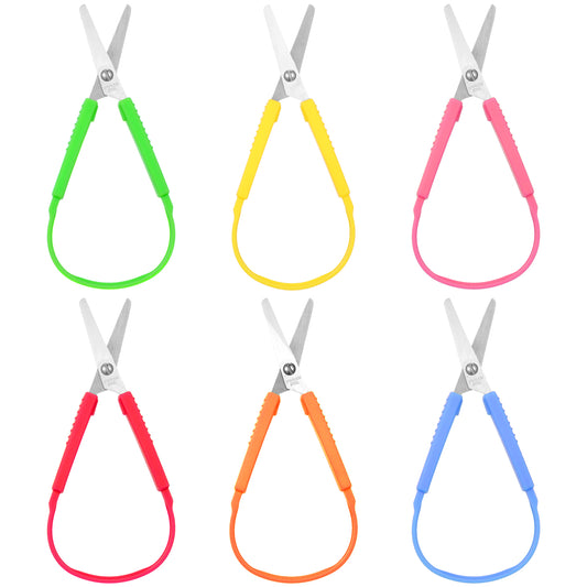 6 PCS Loop Scissors, Adaptive Design Scissors Colorful Grip Scissor Right and Lefty Support, Squeeze Scissor for Kids Schools Special Need (20cm)