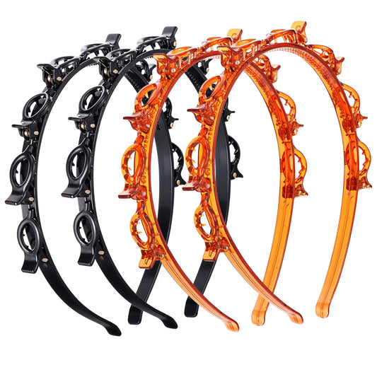 4 Pcs Headband with Clips Bangs Hairstyle Hairpin Headband Professional Weave Bangs Hairstyle Hairpin Clip Headbands Fashion Bang Clip Toothed Headbands Braid Tool for Women