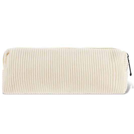 COMNICO Cosmetic Bag, 1Pcs Corduroy Makeup Bag White Travel Toiletry Bag Organizer Tool Pouch Small Makeup Bag for Purse Cute Travel Essentials Zipper Portable Aesthetic Accessories Storage Bag