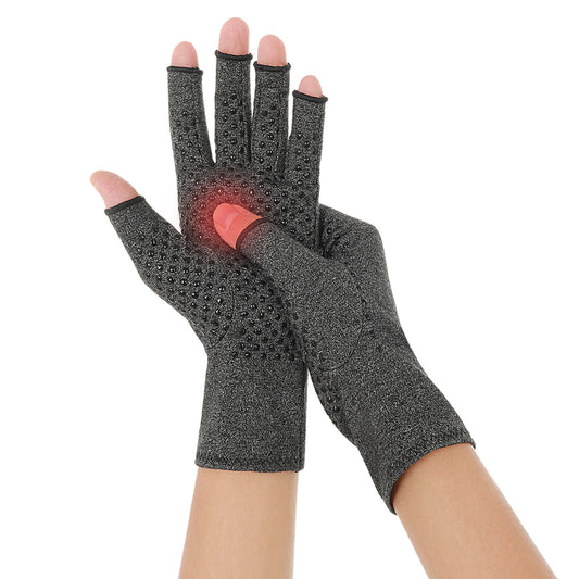 COMNICO 1 Pair Arthritis Gloves Compression Spandex Orthopedic Brace Textured Fingerless Glue Gloves Anti-Slip Open Finger Hand Gloves for Men Women Pain Relife (M)