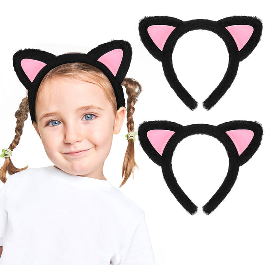COMNICO Cat Ears Headbands, 2 Pcs Soft Cat Ears Halloween Hairband Cloth Hair Hoop Princess Headwear Cosplay Party Costume Hair Bands Hair Accessories for Skincare Makeup