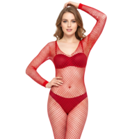 Gsbnjuy Women's Fishnet Bodysuit, Rave Outfits, Backless Bodystocking Sexy Tights Soft Jumpsuit Underwear Nightwear Lingerie Full Body Bodysuits One Size (Red)