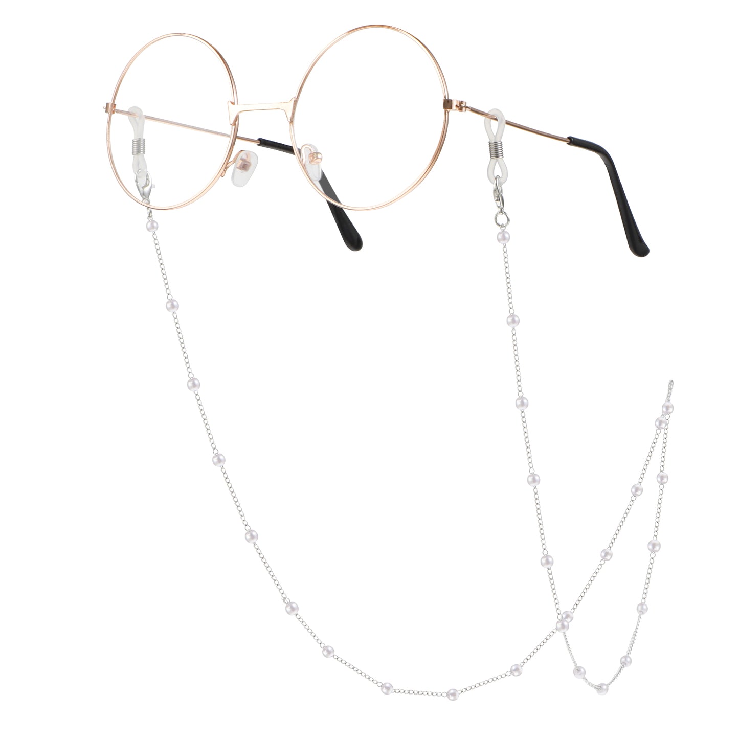 COMNICO Eyeglass Chains for Women, Cute Beaded Eye Glasses Strap Holders Stylish Mask lanyard Necklace Sunglasses Reading Eyewear Retainer around Neck Prevent Loss (Silver pearls)