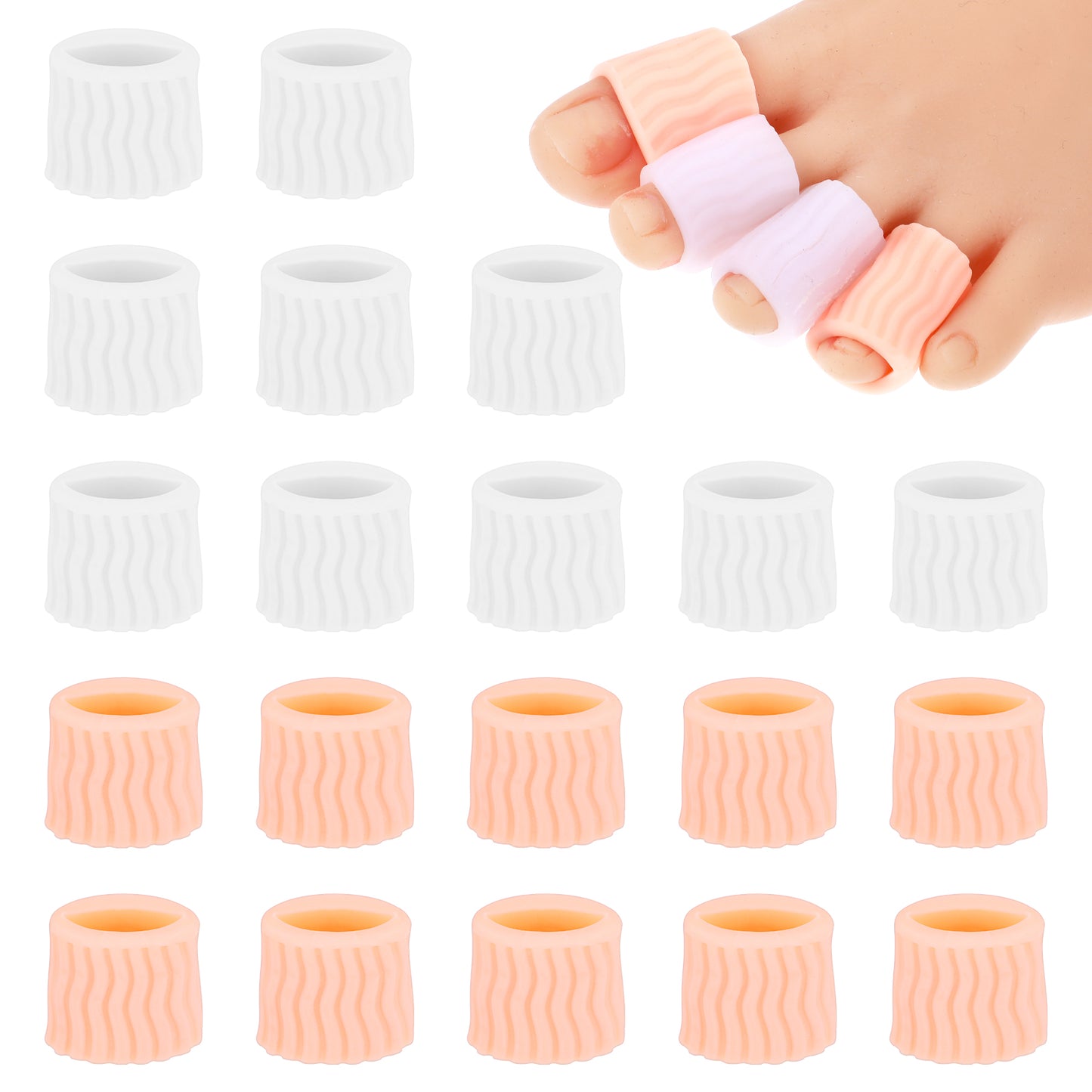 20 Pcs Pinky Toe Protector Thread Gel Toe Sleeves Corn Protector Caps Small Foot Toe Tube Cushions for Protect Rubbing Sports Waterproof Women Men 1 × 0.6 Inches(White, Skin)