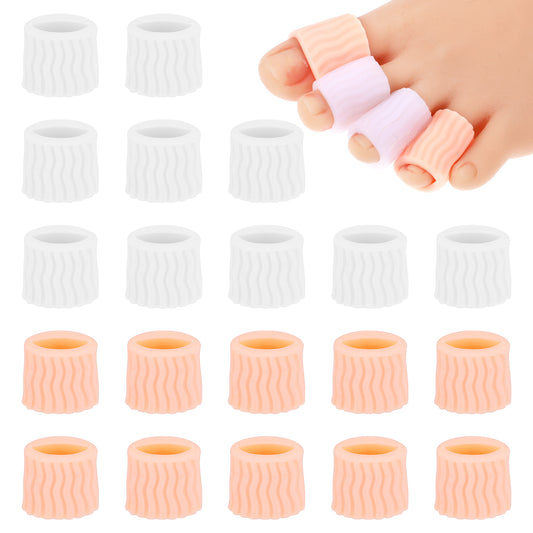 20 Pcs Pinky Toe Protector Thread Gel Toe Sleeves Corn Protector Caps Small Foot Toe Tube Cushions for Protect Rubbing Sports Waterproof Women Men 1 × 0.6 Inches(White, Skin)