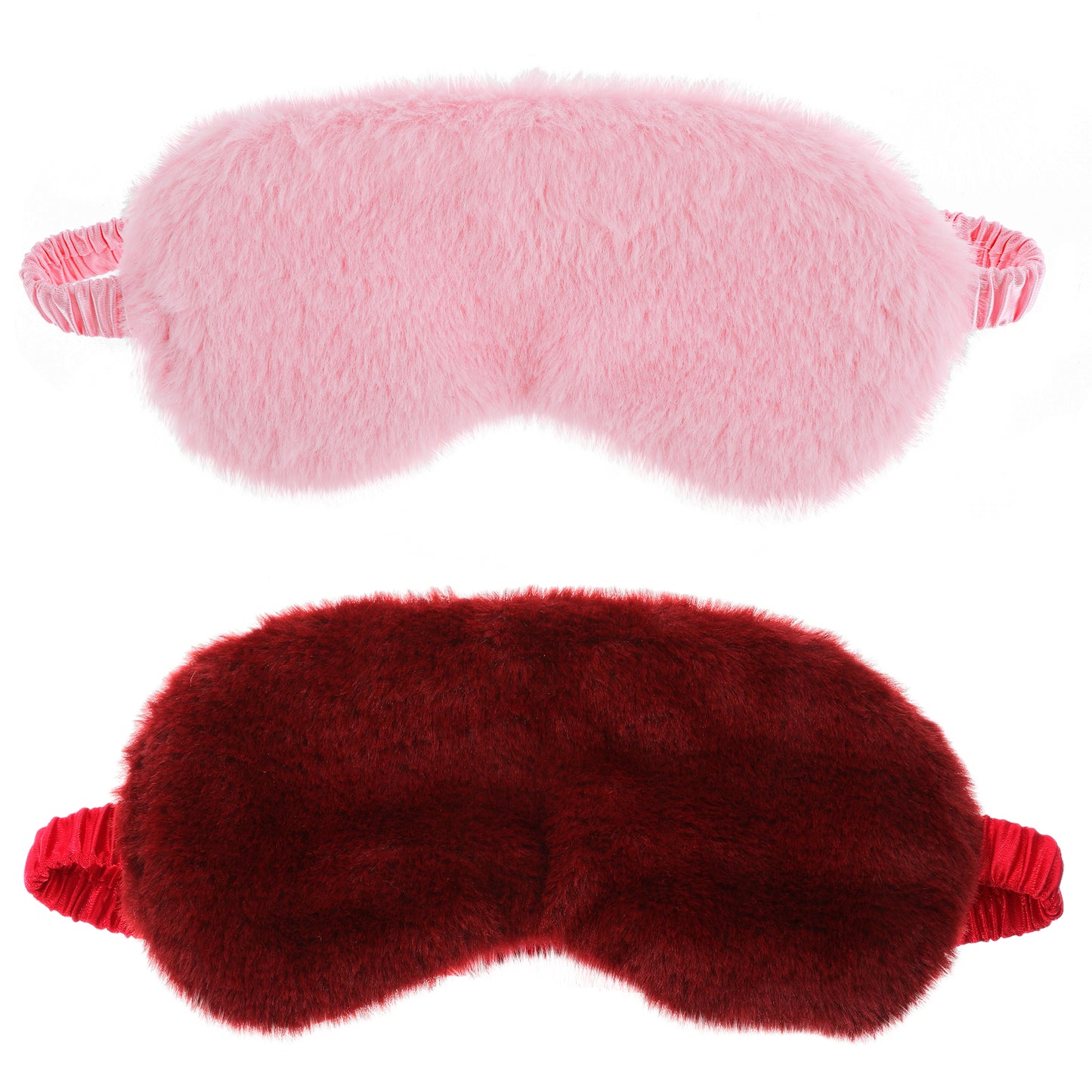 2 Pcs Plush Eye Mask Soft Sleeping Blindfold Eye Cover Comfortable Furry Faux Fur Sleeping Mask Satin Nap Night Eyeshade Cover for Women Men Gift (Pink, Red)